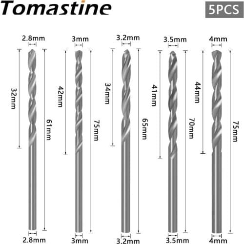 5pcs HSS Drill Bit Set 2.8mm, 3mm, 3.2mm, 3.5mm, 4mm Drill Bit Twist Drill Hand Tool Set