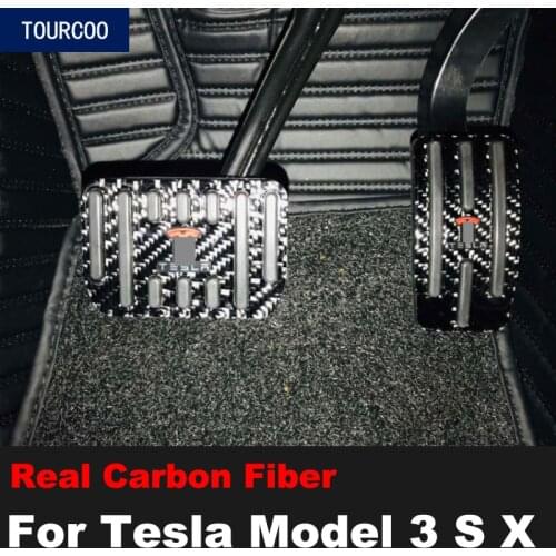 Real Carbon Fiber Car Gas Accelerator Stop Pedal Pad Cover for Tesla Model 3 S X Car Styling Modification Accessories