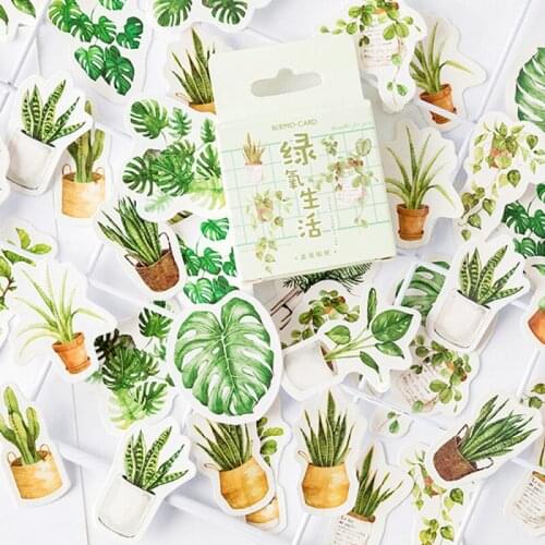45PCS/set Green Plants Potted Pattern Stickers DIY Hand Account Material Scrapbooking Journal DIY Decorations Supplies