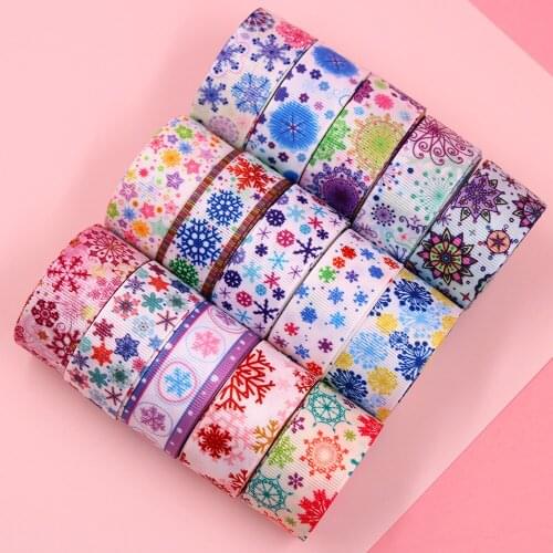 7/8”And 1” 5yards Color snowflakes Grosgrain Christmas Ribbons DIY Handmade Child Bow Wedding Decoration Gift Wrap Material