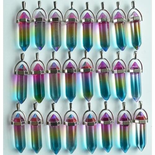 New Fashion glass colorfull pillar Point charm pendants for jewelry pendants making 24pcs/lot Wholesale free shipping