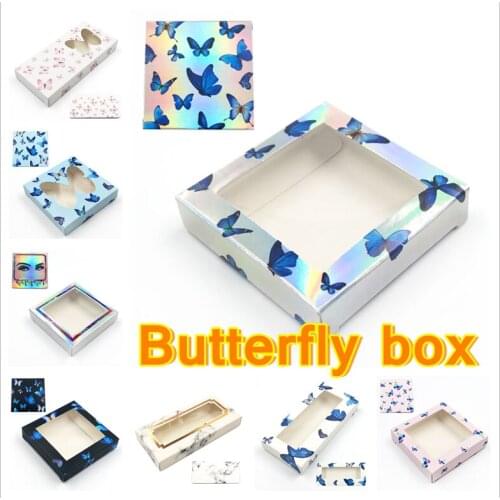 Wholesale 50pcs eyelash Packing box blank eyelashes package butterfly paper box Eyelashes customized flash packing box make ups