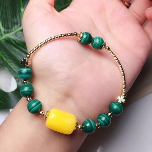 Wholesale Authentic Malachite Natural Stone Bracelets With Yellow Crystal Beads Bracelets For Women DIY Sweet Bracelet Jewelry