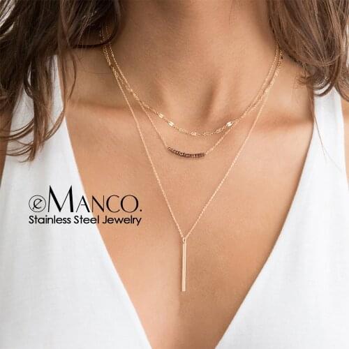 E-Manco Dainty chain choker necklace women fashion multi layered necklace for women pendants necklace sets jewelry