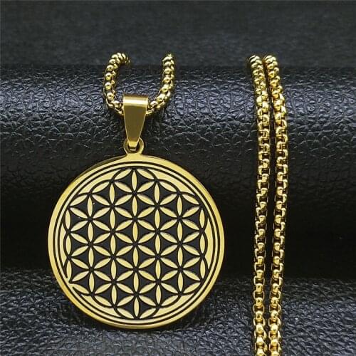 Stainless Steel Yoga Flower of Life Necklaces Pendants for Women/Men Long Gold Color Necklace Jewelry collier ras de cou N734S02
