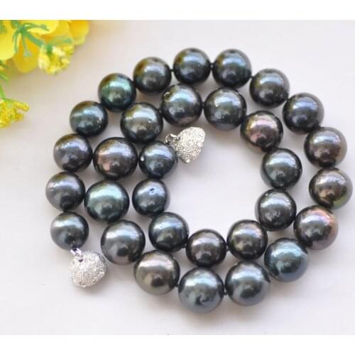 P7724 Huge 17"14mm Black Round KESHI Edison Pearl Necklace CZ