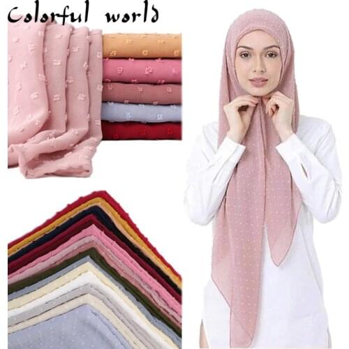 2019 NEW Flocked bubble chiffon scarf hijabs for muslim women soild color breathable islamic headscarf arab head scarves