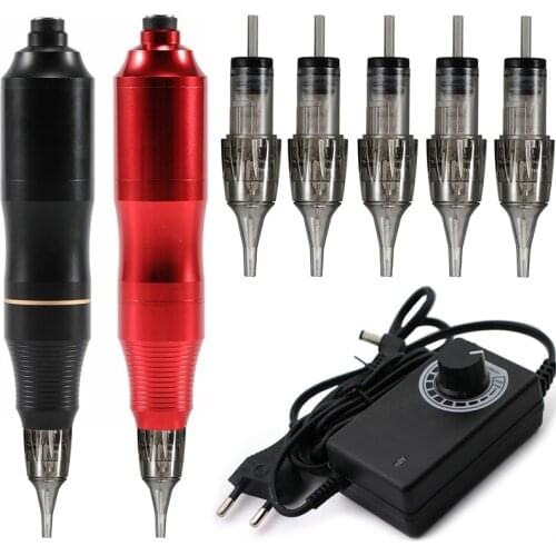 Professional Tattoo Machine Kit Tattoo Gun Supply Rotary Pen With Cartridges Needles Permanent Makeup Microblading Accessories