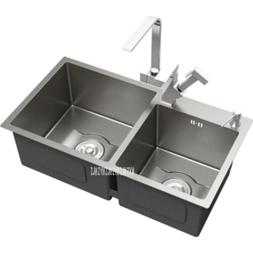 7541/78043/8045 201 Stainless Steel Kitchen Silver Nano Coating Sink Double Bowl Thick Hand Welding Vegetable Washing Basin