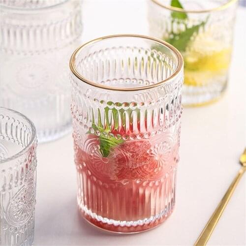 Nordic style retro embossed Phnom Penh Glass Water Cup Sunflower Shape Juice Drink Cup Ice American Coffee Cup Mocha Cup