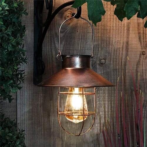 Retro Solar Lantern Outdoor Hanging Solar Light Vintage Solar Lamp with Warm White Bulb for Garden Yard Patio Xmas Party Decor