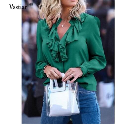 Chiffon Casual Women Blouse Plus Size Sexy Long Sleeve V Neck Solid Shirts New Fashion Office Work Female Elegant Tops 2021