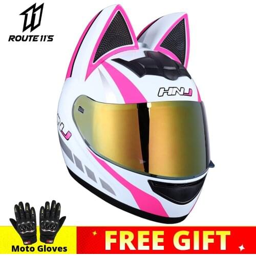 Pink Motorcycle Helmet Women Motocross Capacete Full Face Casco Moto Ear Helmet Personality Motor Motorbike Biker Helmet