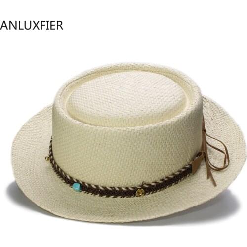 A179 Men and Women Spring Summer Raffia Hats Adult Curling Brim Sun Hat Topee Beach Casual Outdoor Travel Raffia Caps