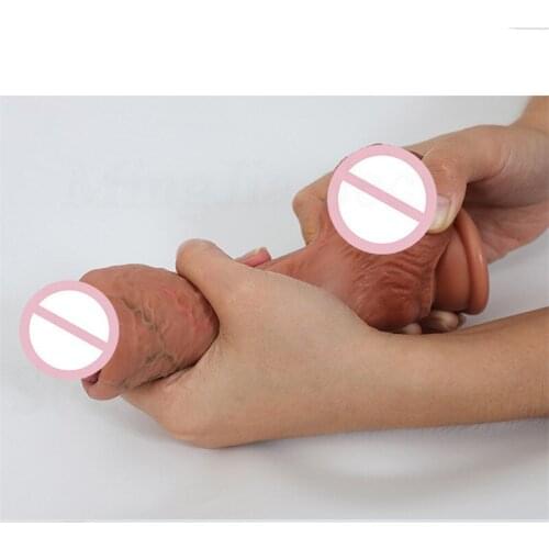 Sliding Foreskin Female Sex Toy Masturbation Double-Layer Silicone Suction Cup Huge Dildo Skin Feeling Realistic Penis For Women