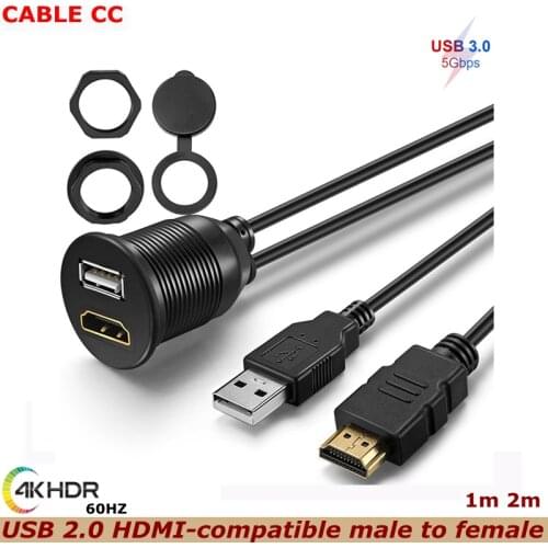 100cm USB 3.0 & HDMI male to female Dashboard waterproof embedded installation cable for ships, automobiles and motorcycles