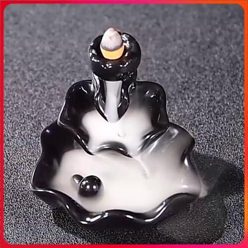 Waterfall Incense Burner Backflow Ceramic Holder Buddha Fountain Censer Air Purify Backflow Incense Cones For Home Decor Office