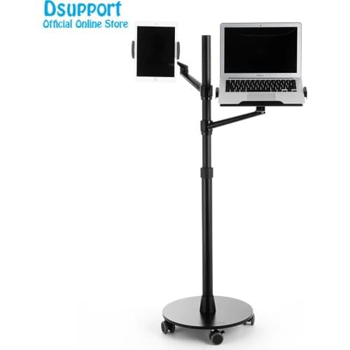360 Rotation Aluminum Alloy 3 in 1 Mobile+Tablet PC Holder+Laptop Stand Holder Dual Arm Office floor stand Lapdesk Bracket UP-9L