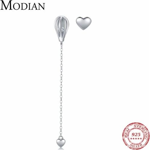 Modian Real 925 Sterling Silver Tassel Swing Hearts Stud Earrings Fashion Lovely Hot Balloon For Women Clear CZ Silver Jewelry