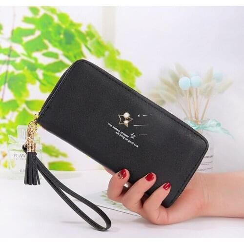 Womens wallet long lattice tassel fashion ladies mobile phone bag ladies clutch bag pu star hand strap bag Multiple color 570