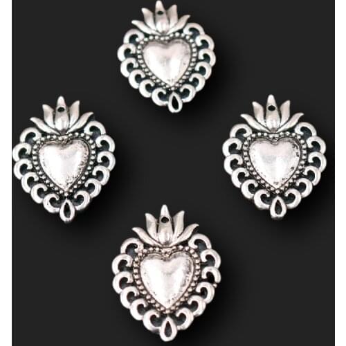10pcs Silver Plated Catholic Sacred Hearts Pendants Earrings Necklace Accessories DIY Charms Christian Jewelry Crafts Making