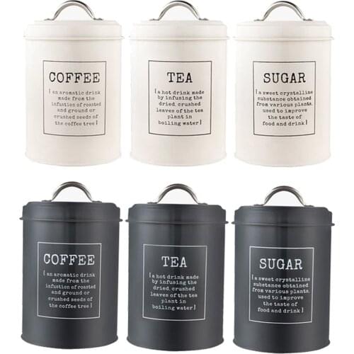 3x Iron Tea Coffee Sugar Canisters Storage Jars Containers Kitchen Food Tin