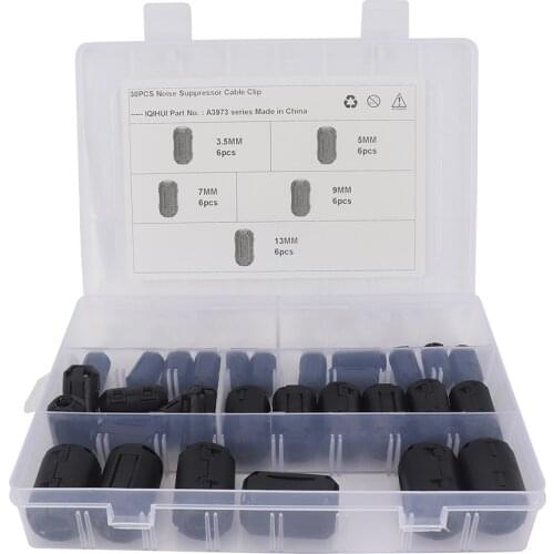 30pcs Clip-on Ferrite Ring Core Bead Choke Snap on RFI EMI Filter Noise Suppressor Cable Clip 3.5mm 5mm 7mm 9mm 13mm 5 Sizes