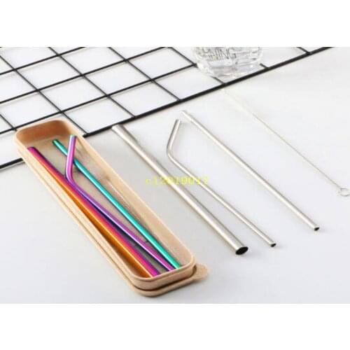 304 stainless steel straw set pearl milk tea tube drink tube cleaning brush box color set Size: as shown