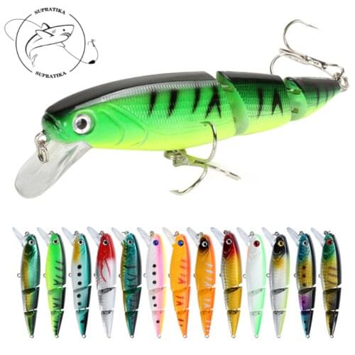 3D Eyes Bionic Bait 14g / 10.5cm Minnow Artificial Multi-section ABS Plastic Hard Baits 13 Colors With Sharp Treble Hooks