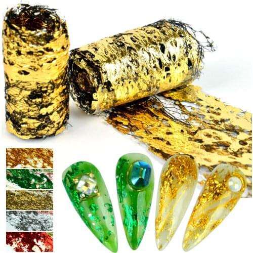 FWC 3D Aluminum Mesh Sticker for Nails Glitter Foil Paper Nail Decals Sparkly Silk Hollow Net Foils Manicure Accessories