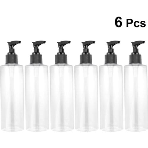 6Pcs 250ml Plastic Press Pump Bottle Travel Subpackging Bottle Refillable Transparent Bottle For Travel (Random Pump Head Color)