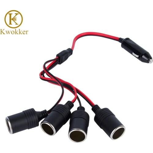 KWOKKER 4 in 1 Car Charger Cigarette Lighter Splitter Female Socket Plug Power Adapter Connector Auto Cable Input 12V 24V Socket
