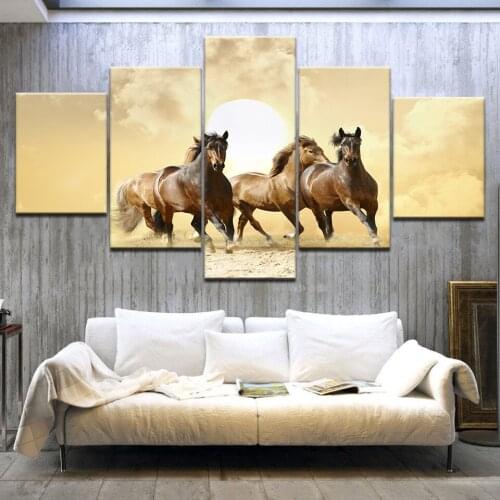 Running Horses Scenery Wall Art Modular Pictures Sunset Animal Landscape Paintings On The Wall Animals Posters For Home Decor