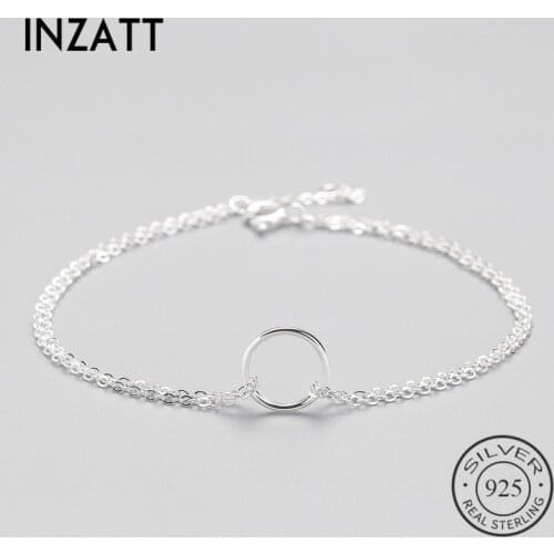 INZATT Minimalist 925 Sterling Silver Circle Bracelet For Women Round Geometric Metal Chain Fine Jewelry Party Birthday Gift