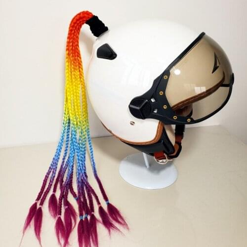 DIY kid Punk Style Motorcycle Scattered Gradient Ramp Helmet Braids Twist Braid Horn Motocross Motorbike Off Road Moto