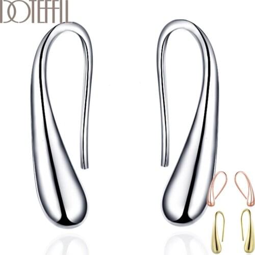 DOTEFFIL 925 Silver/Rose Gold Black Earring Fashion Jewelry Teardrop/Water drop/Raindrop Dangle Earrings For Women Jewelry