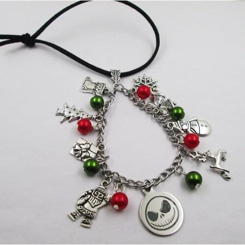 Jack-o-lantern christmas theme leather stainless steel chain rearview mirror christmas tree decoration