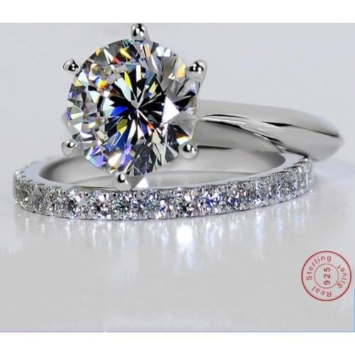 Luxury Brand 1.5 Ct Lab Diamond Weeding Ring Set Solid 925 Silver Wedding Ring Set For Women Band Jewelry Stackable Rings