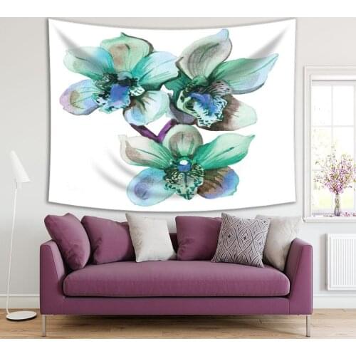 Tapestry Orchid Flowers Branch Classic Style Watercolor Painting Artwork Printed Green Blue White