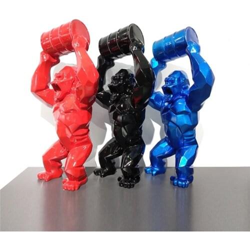 [HHT] TOP QUALITY 34*15*65CM RESIN GORILLA SCULPTURE LIFT THE BUCKET KING KONG STATUE HOME DECORATION CRAFTS GARDEN FURNISHINGS
