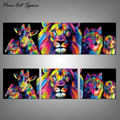 Canvas Poster Animal Group Colorful Lion Animals Abstract Painting Modern Wall Painting Picture for Room Children