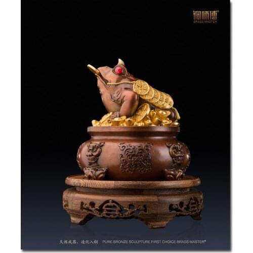 BRONZE PURE COPPER BRASS GOLDEN TOAD HOME DECORATION CHINESE BRASS COPPER CRAFT FENGSHUI WEALTH LUCKY ORNAMENTS BUSINESS GIFT