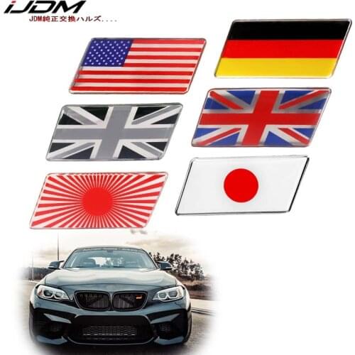 IJDM Flag Emblem Badge with L Shaped Mounting Bracket Fit Car Front Grille For MINI Audi BMW Mercedes Jaguar Land Rover etc