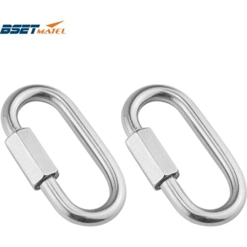 2PCS 5mm 304 Stainless Steel Carabiner Oval Screwlock Quick Link Lock Ring Hook Chain Rope Connector Buckle Locked Hook