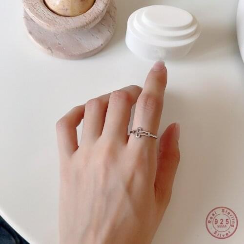 925 Sterling Silver French Simple Hollow Cross Ring Women Classic Vintage Church Mentioned Exorcism Jewelry Gift
