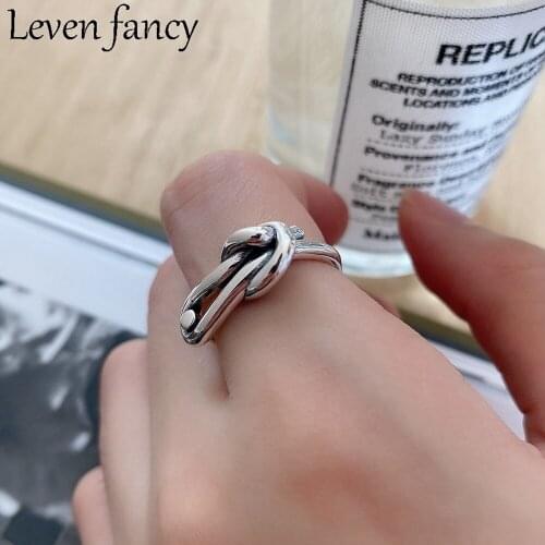 925 Sterling Silver Ring Knotted Ring For Women Elegant Vintage Silver Ring Open Hyperbole Thick Line Fine Jewelry 925 Korean