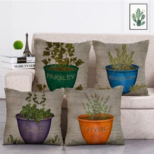 Colorful flowerpot tropical plants Printed Cushion Cover Linen Throw Pillow Car Home Decoration Decorative Pillowcase T352