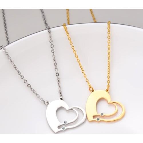 Stainless steel Fashion jewelry Gold Couple Heart Shape Pendant Necklace with Birthstone jewelry Gift for women
