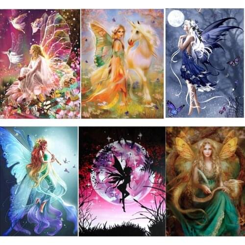 5D DIY Full Round Drill Diamond Painting Blue Butterfly Fairy Mosaic Kit Rhinestone Drawing Picture Home Decoration Art Craft