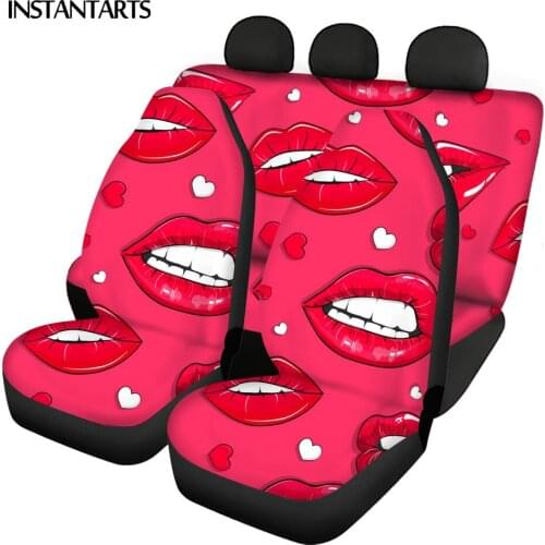 INSTANTARTS Funny Lips Design Washable Vehicle Seat Covers Set Easy Clean Vehicle Seat Cushion for Car Soft Car Seat Cushions